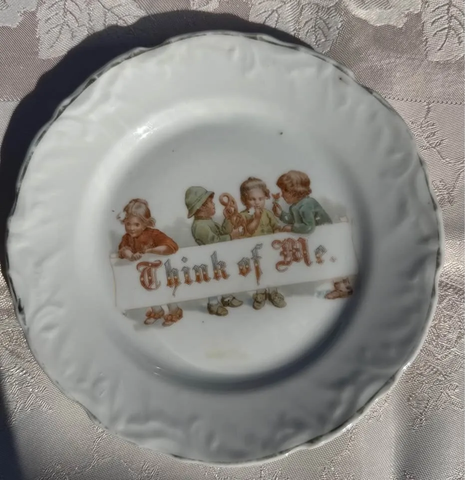 Rare 1940s Shenango Nursery Rhyme Plate & Antique German "Think of Me" Dish - photo 7