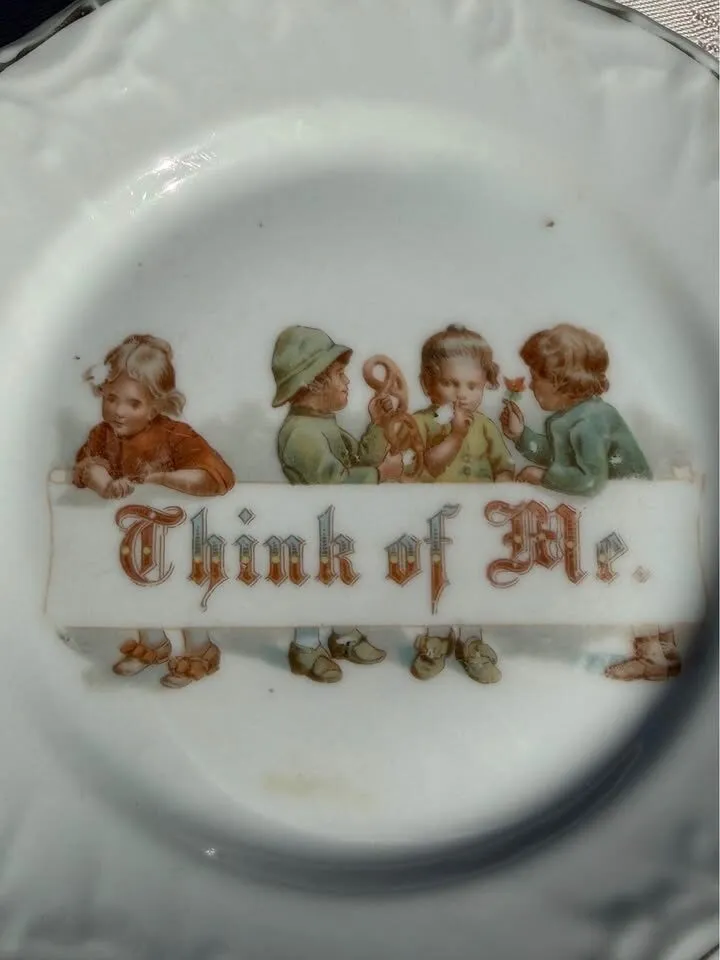 Rare 1940s Shenango Nursery Rhyme Plate & Antique German "Think of Me" Dish - photo 8