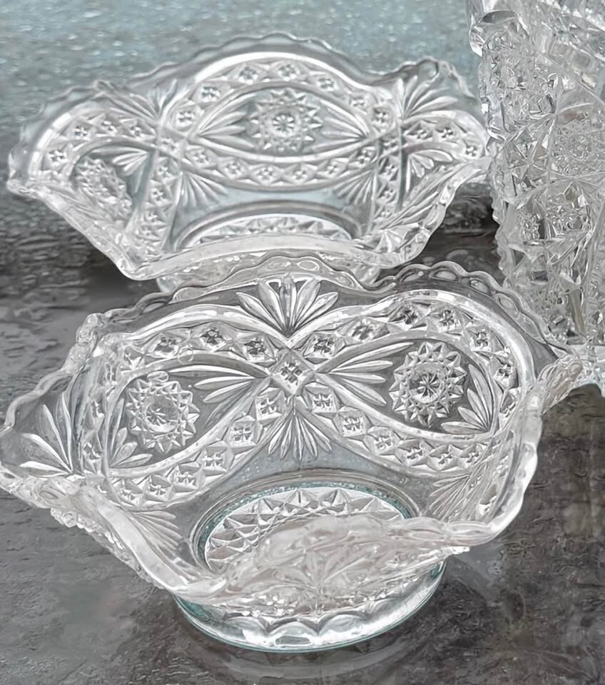 Set of 4 Antique 1905 Imperial Glass "Roanoke Star / Hobstar" Berry Bowls - photo 5
