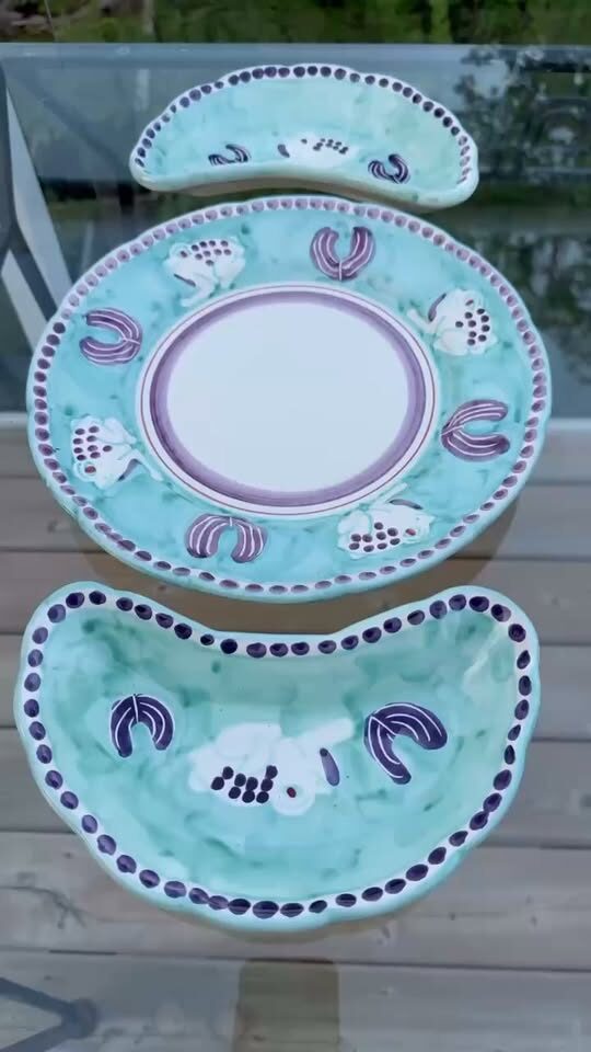 Vintage Vietri Campagna "Rana" Frog Charger Platter & Crescent Mezzaluna Salad Plates - Set of 3