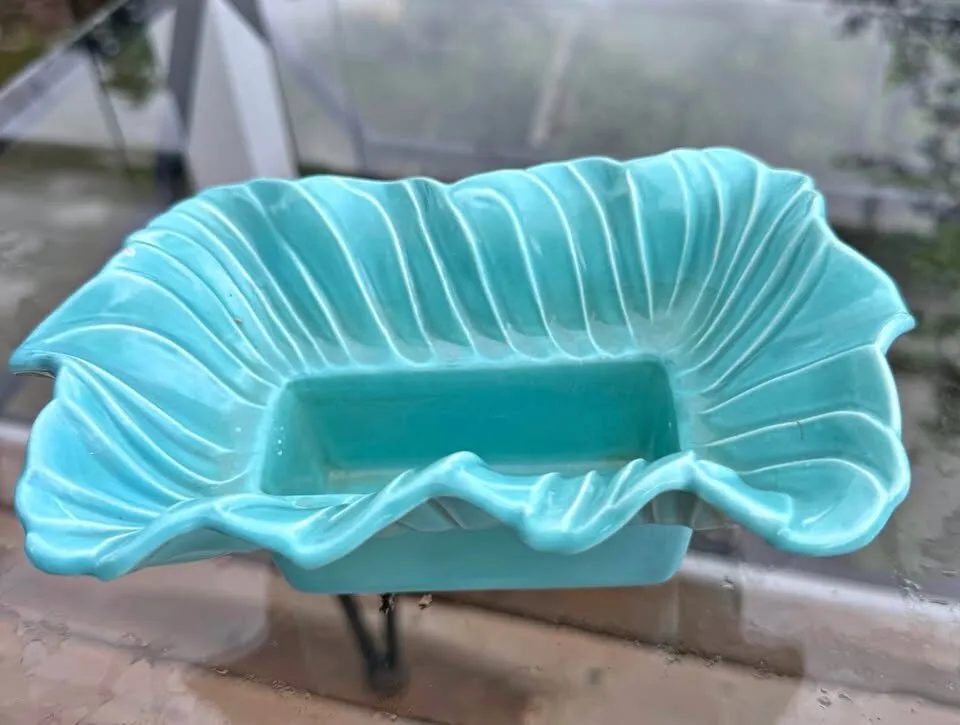 Vintage 1957 Miramar of California Turquoise Ruffled Planter Bowl MCM - photo 1
