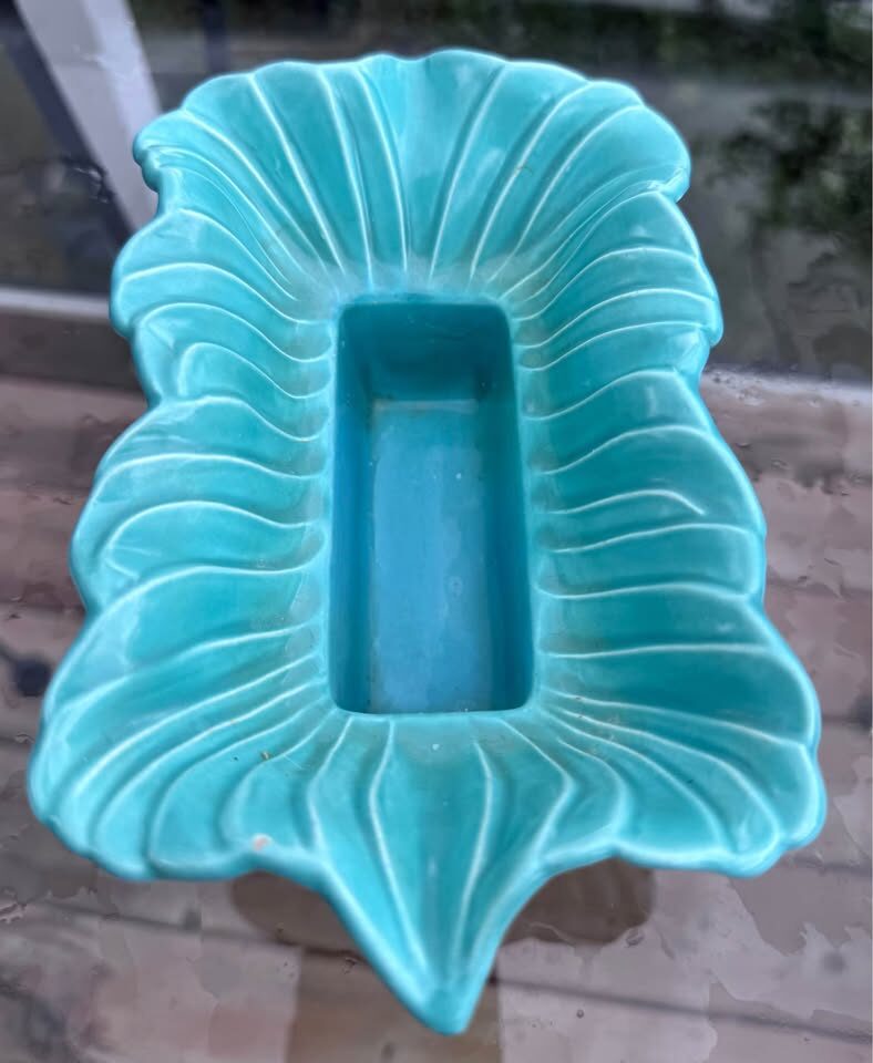 Vintage 1957 Miramar of California Turquoise Ruffled Planter Bowl MCM - photo 3