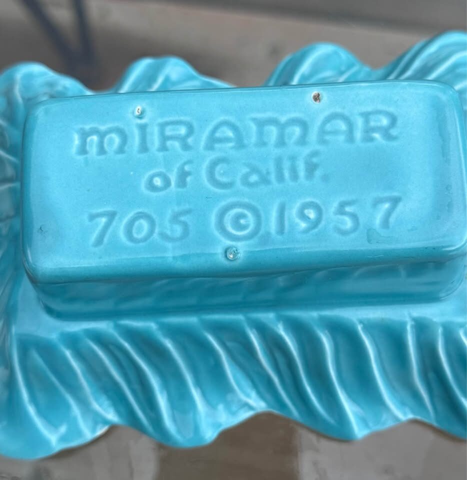 Vintage 1957 Miramar of California Turquoise Ruffled Planter Bowl MCM - photo 4
