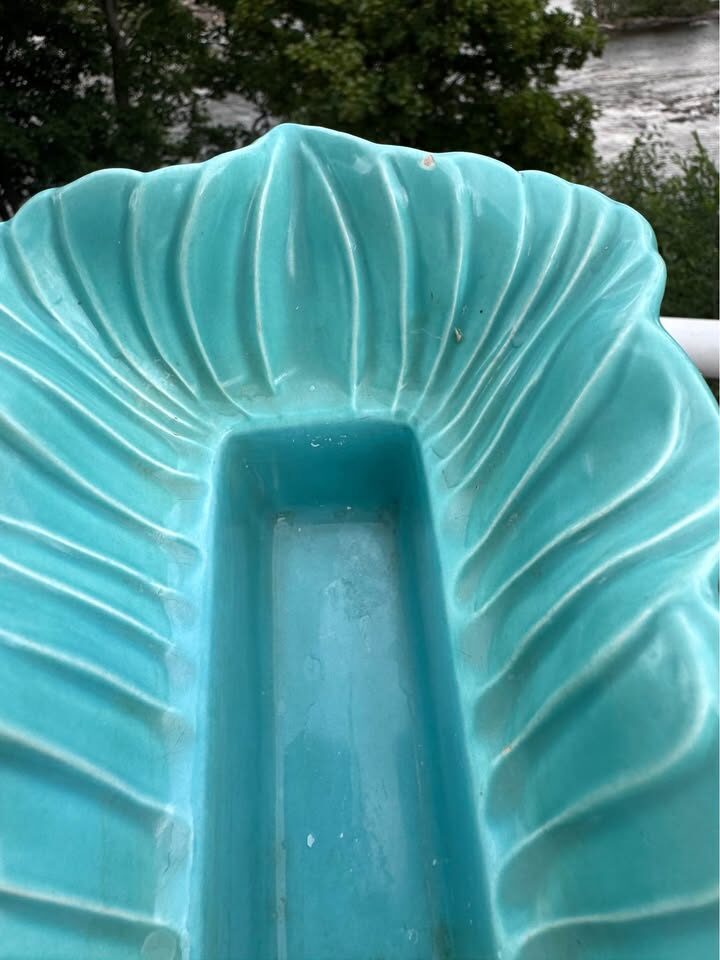 Vintage 1957 Miramar of California Turquoise Ruffled Planter Bowl MCM - photo 6
