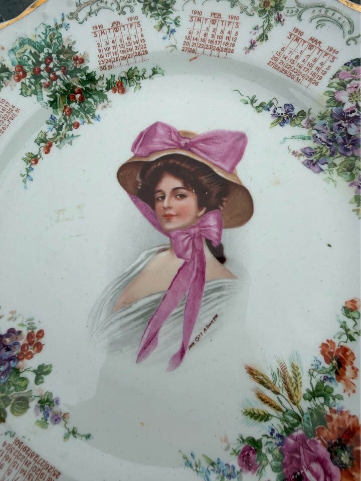 Antique 1910 Calendar Plate - Archie Gunn Portrait Art - photo 2
