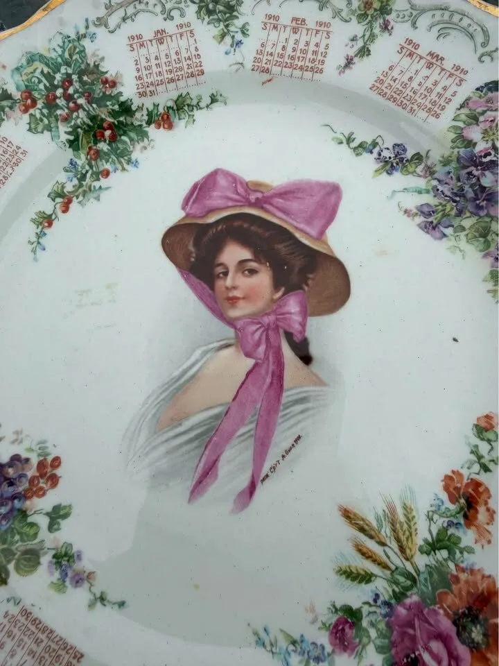 Antique 1910 Calendar Plate - Archie Gunn Portrait Art - photo 2