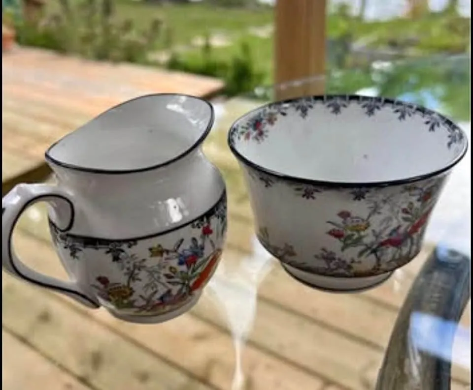 Vintage Melba Bone China Creamer & Sugar Bowl Set - Chinoiserie Bird Pattern - photo 1