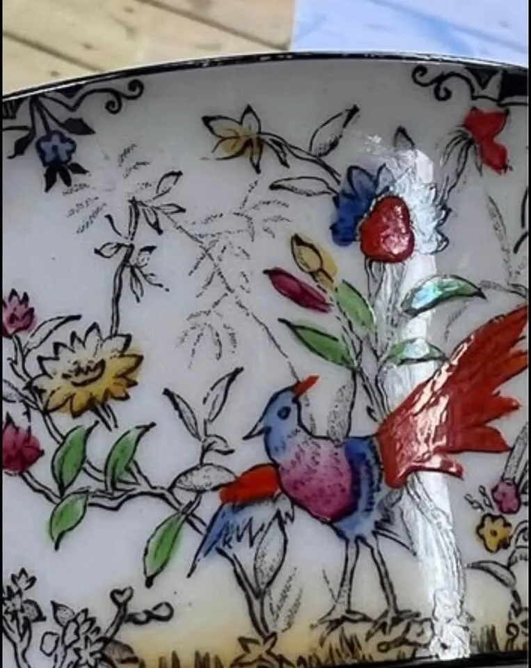 Vintage Melba Bone China Creamer & Sugar Bowl Set - Chinoiserie Bird Pattern - photo 3