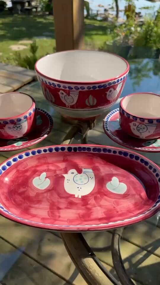 Hand-Painted Italian Pottery 6-Piece Set - Chicken - Mixed Vietri sul Mare Makers