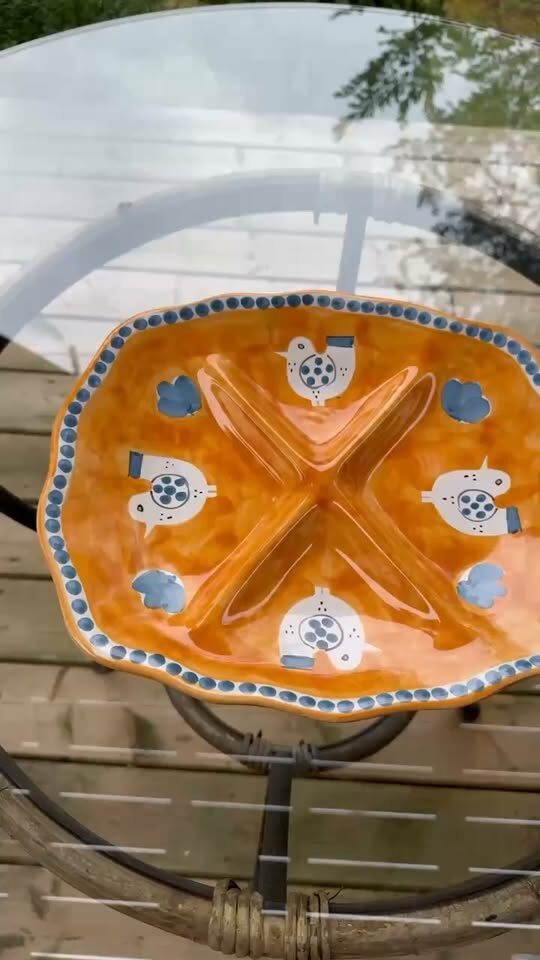 Large 14" Vintage Nuova Vietri Italian Ceramic Divided Serving Platter / Antipasto Tray -!