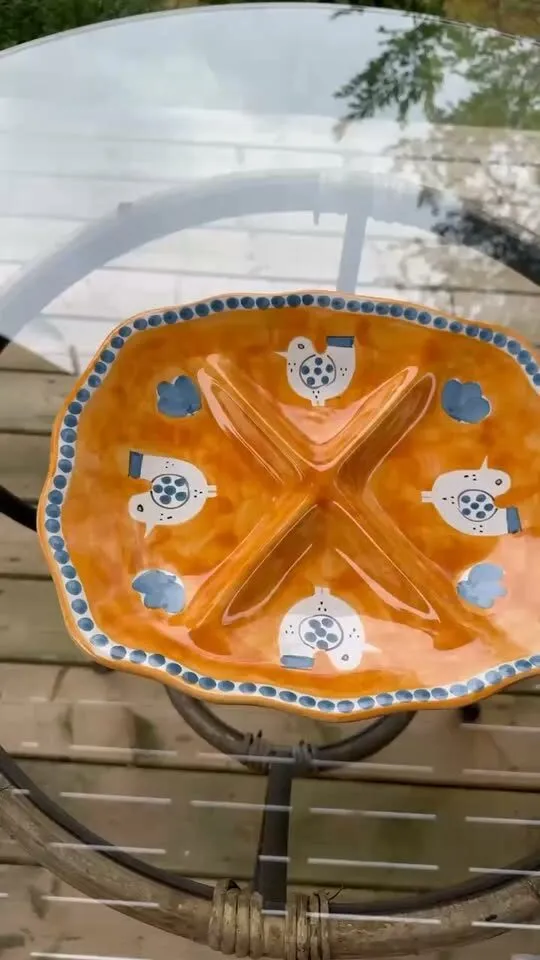 Large 14" Vintage Nuova Vietri Italian Ceramic Divided Serving Platter / Antipasto Tray -! - photo 1
