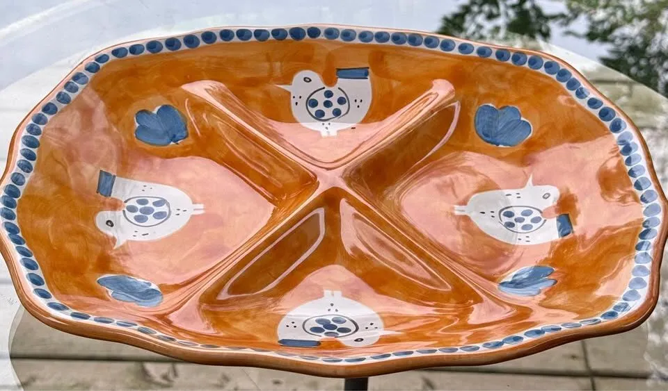 Large 14" Vintage Nuova Vietri Italian Ceramic Divided Serving Platter / Antipasto Tray -! - photo 2