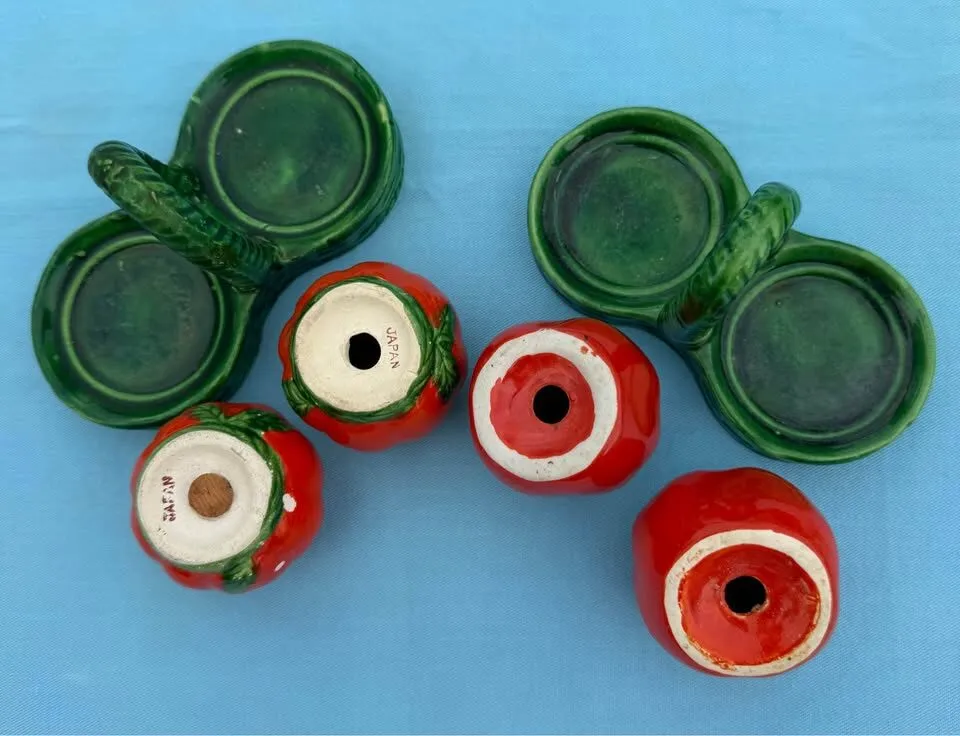 Vintage Ceramic Tomato Salt & Pepper Shaker Sets with Baskets - Lot of 2 Sets - photo 4