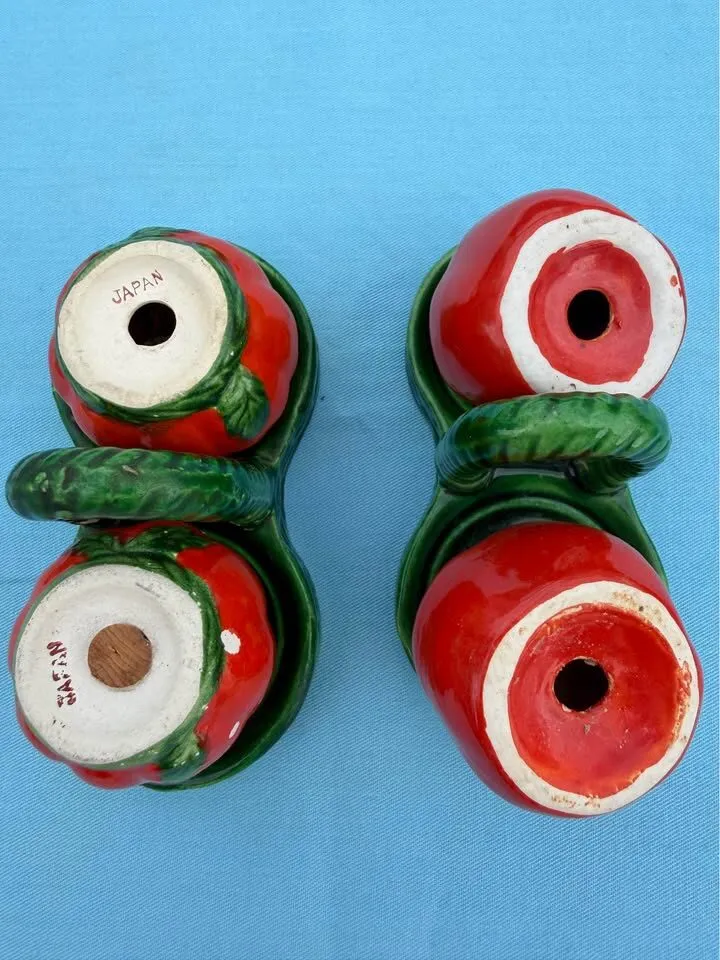 Vintage Ceramic Tomato Salt & Pepper Shaker Sets with Baskets - Lot of 2 Sets - photo 5