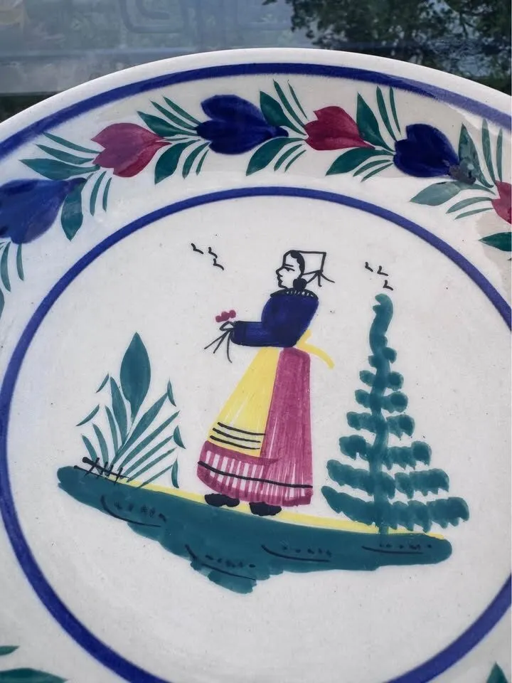 Vintage Henriot Quimper France 7” Hand-Painted Faience Bowl - Breton Woman - photo 4