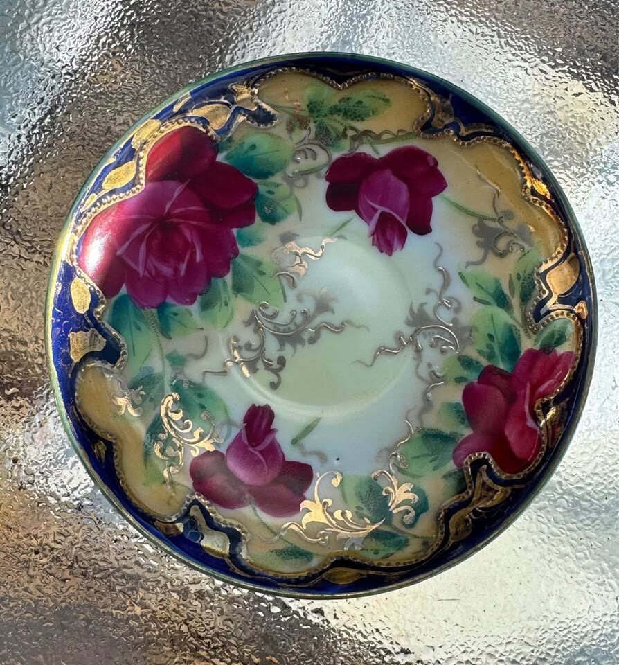 Antique Victorian Hand-Painted Cobalt & Gold Cup and Saucer - Roses, Excellent Condition" - photo 4