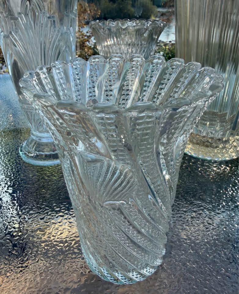 MCM Clear Pressed Glass Vase Set (4 Pcs) – $100 Full Lot / Will Separate $20-$40 - photo 4