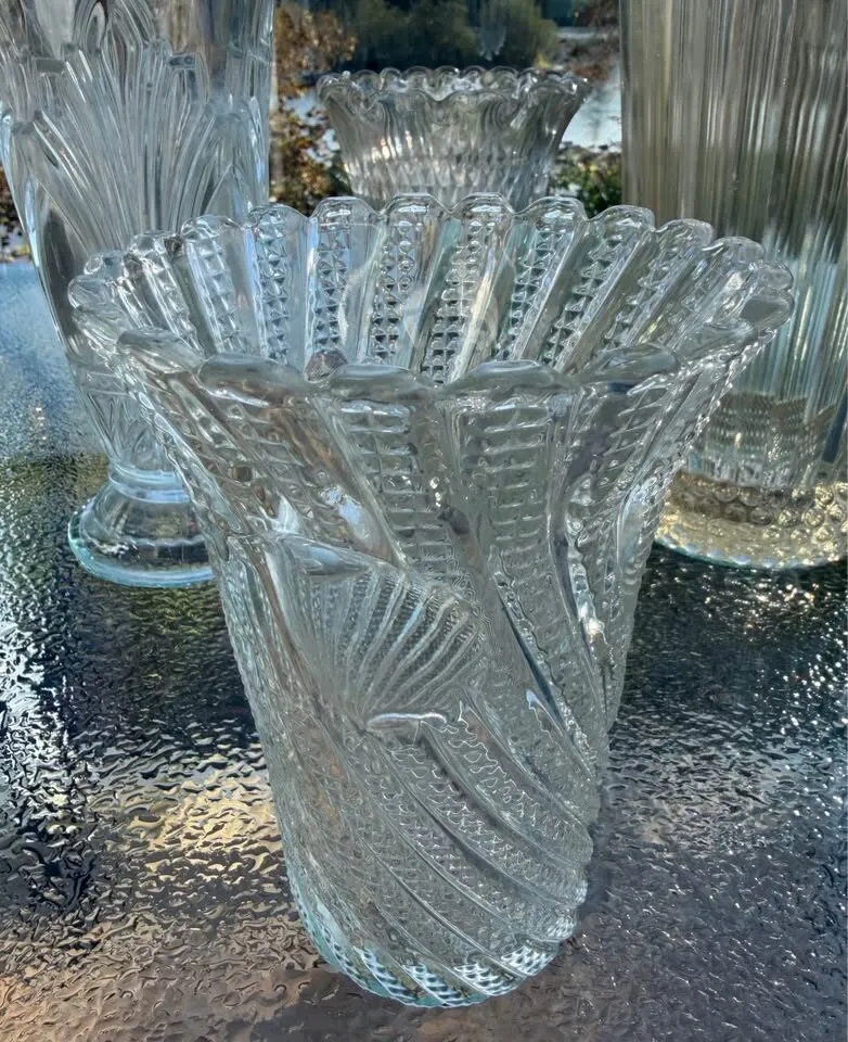 MCM Clear Pressed Glass Vase Set (4 Pcs) – $100 Full Lot / Will Separate $20-$40 - photo 4