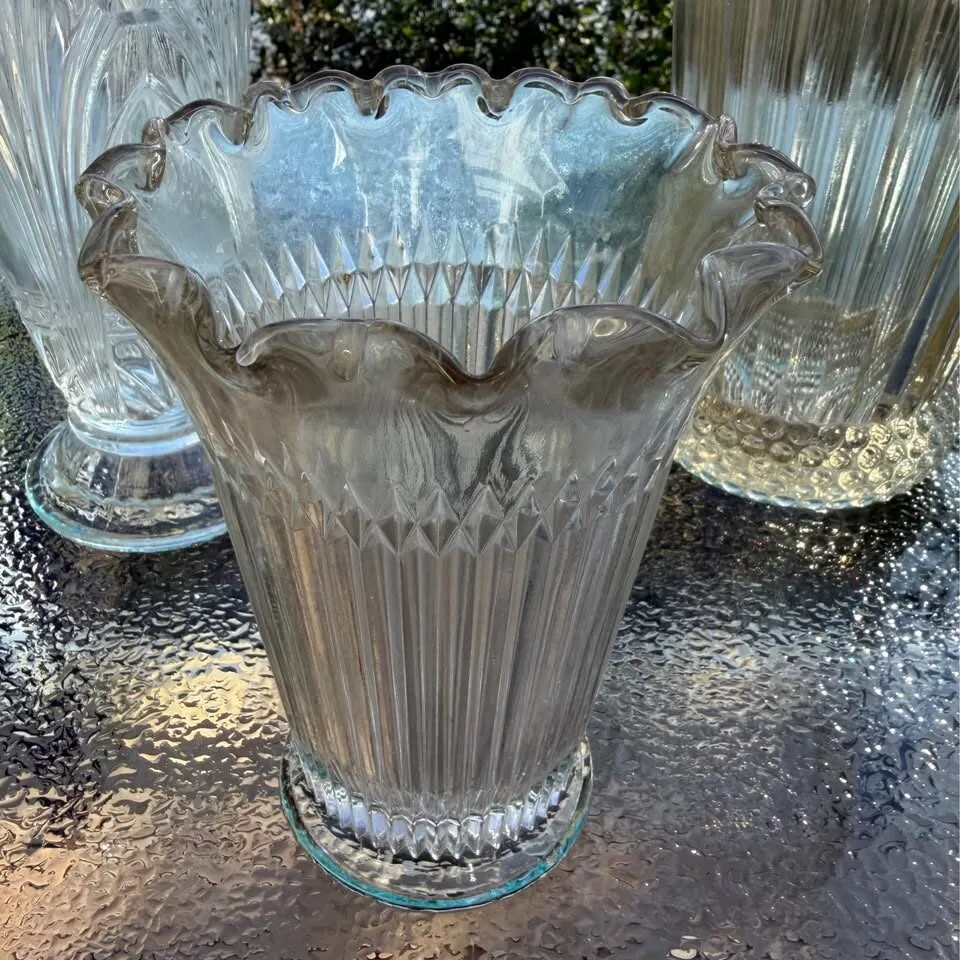 MCM Clear Pressed Glass Vase Set (4 Pcs) – $100 Full Lot / Will Separate $20-$40 - photo 6