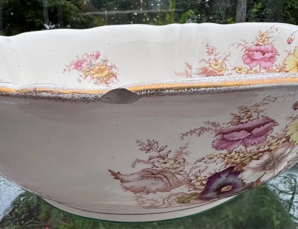 Antique S. Fielding & Co. (Crown Devon) Victorian Floral Wash Basin Bowl 1880-1913 - photo 10