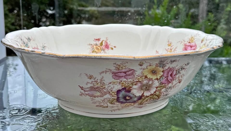 Antique S. Fielding & Co. (Crown Devon) Victorian Floral Wash Basin Bowl 1880-1913 - photo 2