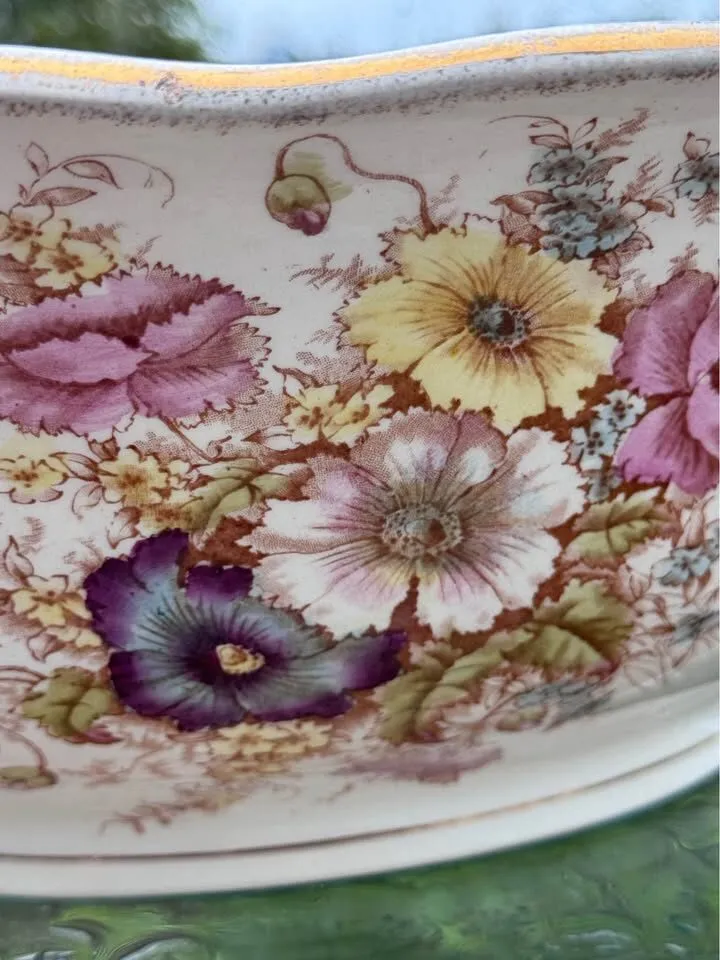 Antique S. Fielding & Co. (Crown Devon) Victorian Floral Wash Basin Bowl 1880-1913 - photo 4