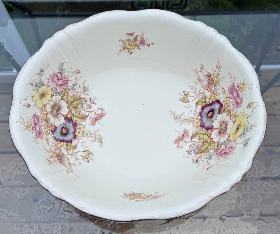 Antique S. Fielding & Co. (Crown Devon) Victorian Floral Wash Basin Bowl 1880-1913 - photo 6