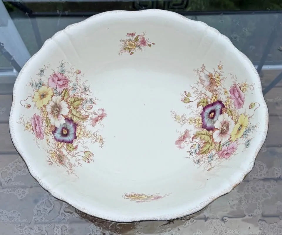 Antique S. Fielding & Co. (Crown Devon) Victorian Floral Wash Basin Bowl 1880-1913 - photo 6
