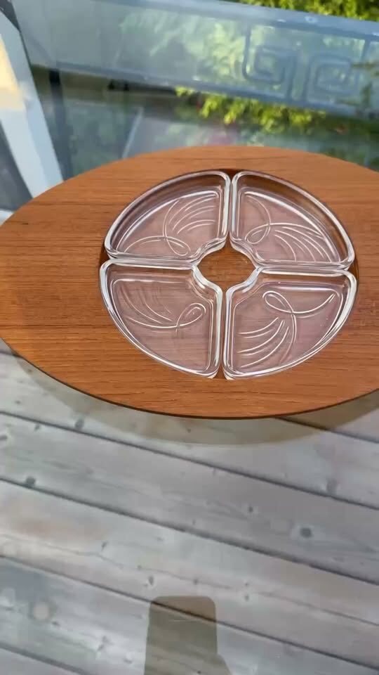 Vintage Mid-Century Modern Japanese Bentwood & Glass Condiment Tray - photo 1