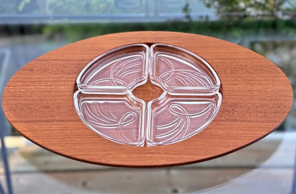 Vintage Mid-Century Modern Japanese Bentwood & Glass Condiment Tray - photo 2