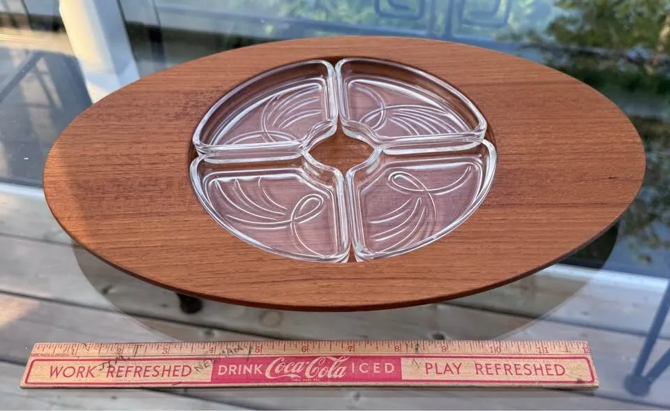 Vintage Mid-Century Modern Japanese Bentwood & Glass Condiment Tray - photo 4