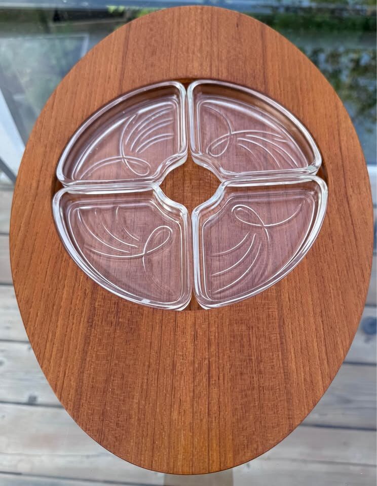 Vintage Mid-Century Modern Japanese Bentwood & Glass Condiment Tray - photo 7