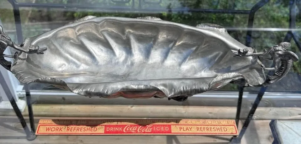 Vintage 1970s Italian Pewter Leaf Centerpiece Bowl (Peltro 95%) - photo 8