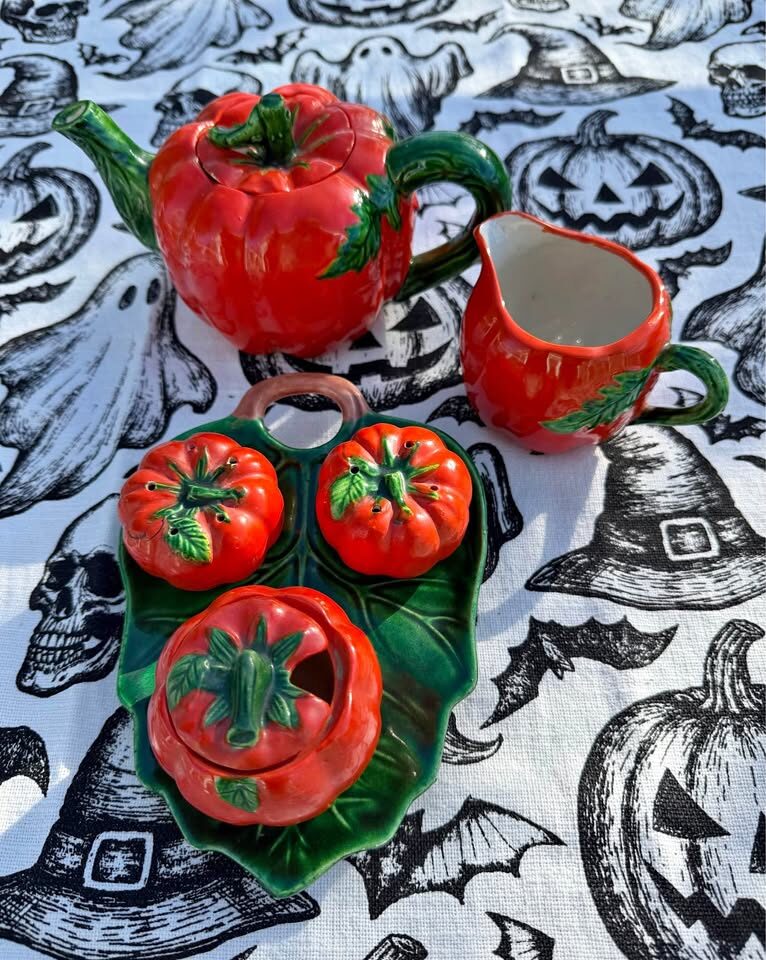 Vintage Maruhon Ware Tomato / Pumpkin Tea Set - 6 Pc Made in Japan - photo 2