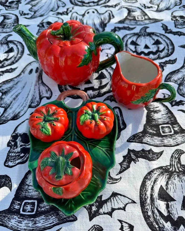 Vintage Maruhon Ware Tomato / Pumpkin Tea Set - 6 Pc Made in Japan - photo 2
