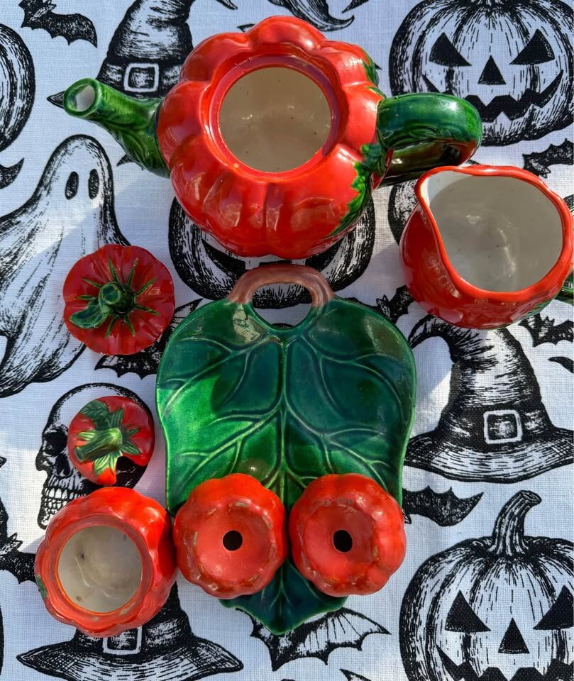 Vintage Maruhon Ware Tomato / Pumpkin Tea Set - 6 Pc Made in Japan - photo 3