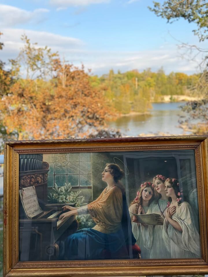 Large 1920s Antique Framed Catholic Lithograph - Saint Cecilia (Patron Saint of Music) 45”x 29” - photo 10