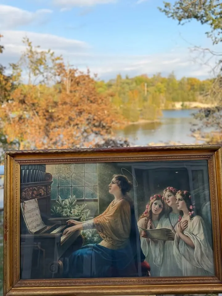 Large 1920s Antique Framed Catholic Lithograph - Saint Cecilia (Patron Saint of Music) 45”x 29” - photo 10