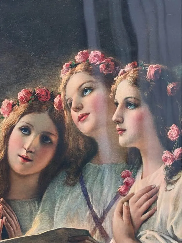Large 1920s Antique Framed Catholic Lithograph - Saint Cecilia (Patron Saint of Music) 45”x 29” - photo 2
