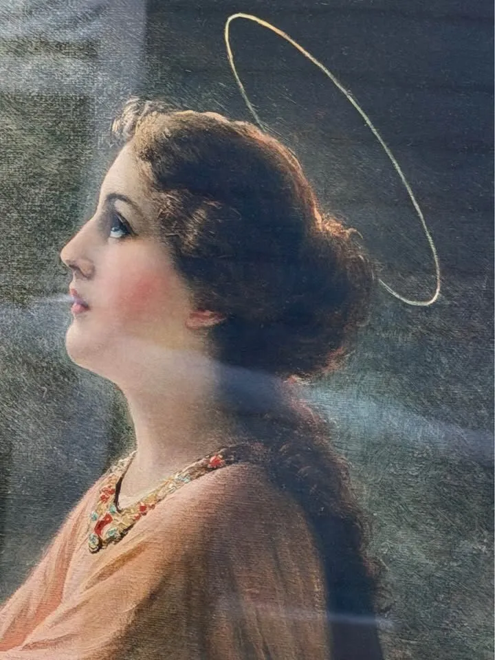 Large 1920s Antique Framed Catholic Lithograph - Saint Cecilia (Patron Saint of Music) 45”x 29” - photo 3