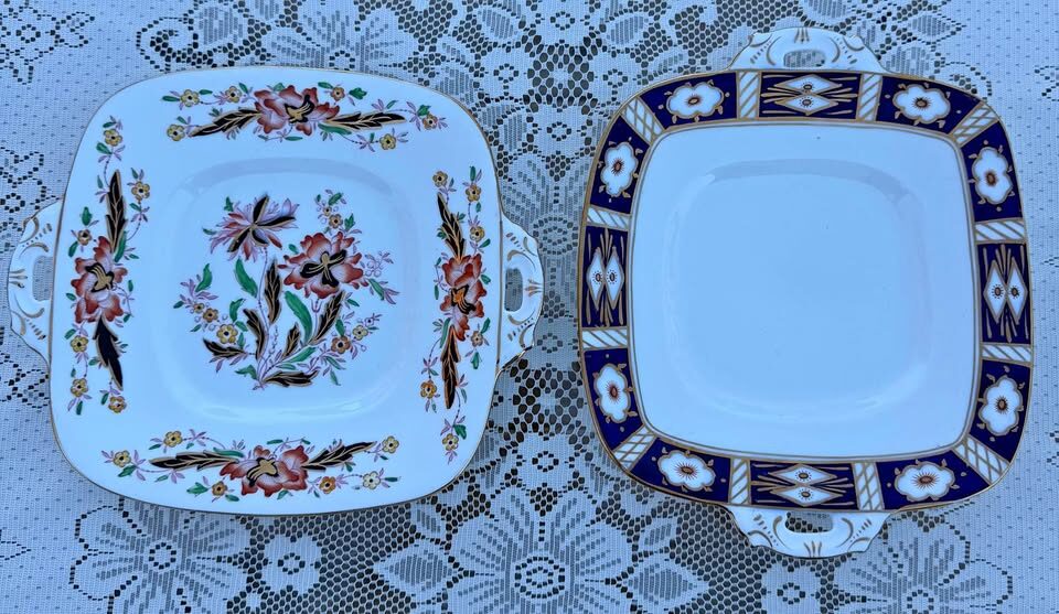 Antique Royal Stafford Handled Cake Plates 10.5" • Art Deco 1930s • MINT - photo 1