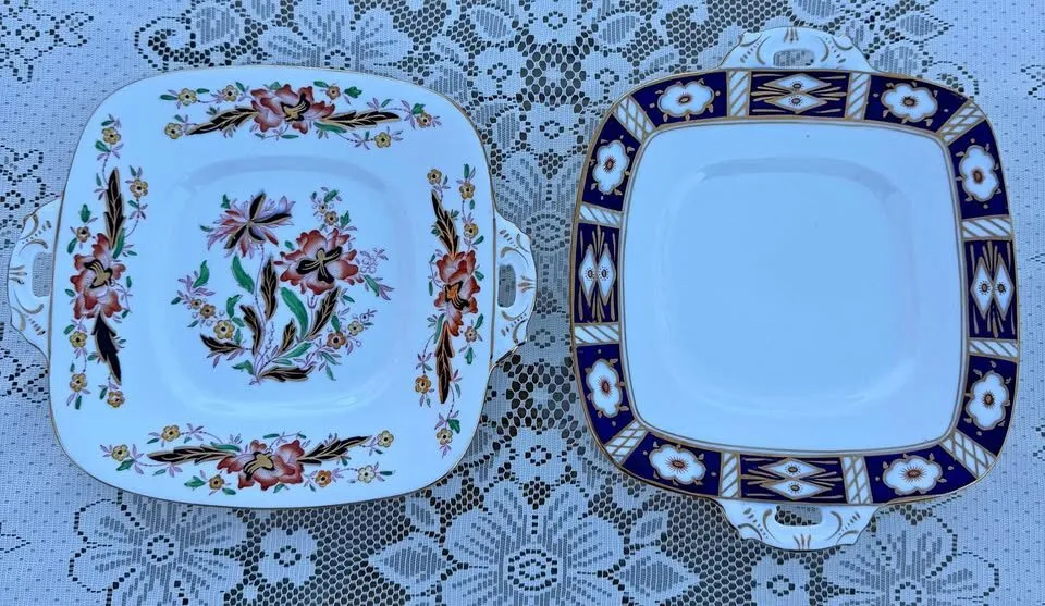 Antique Royal Stafford Handled Cake Plates 10.5" • Art Deco 1930s • MINT - photo 1
