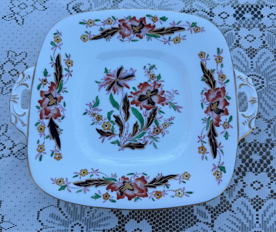 Antique Royal Stafford Handled Cake Plates 10.5" • Art Deco 1930s • MINT - photo 2
