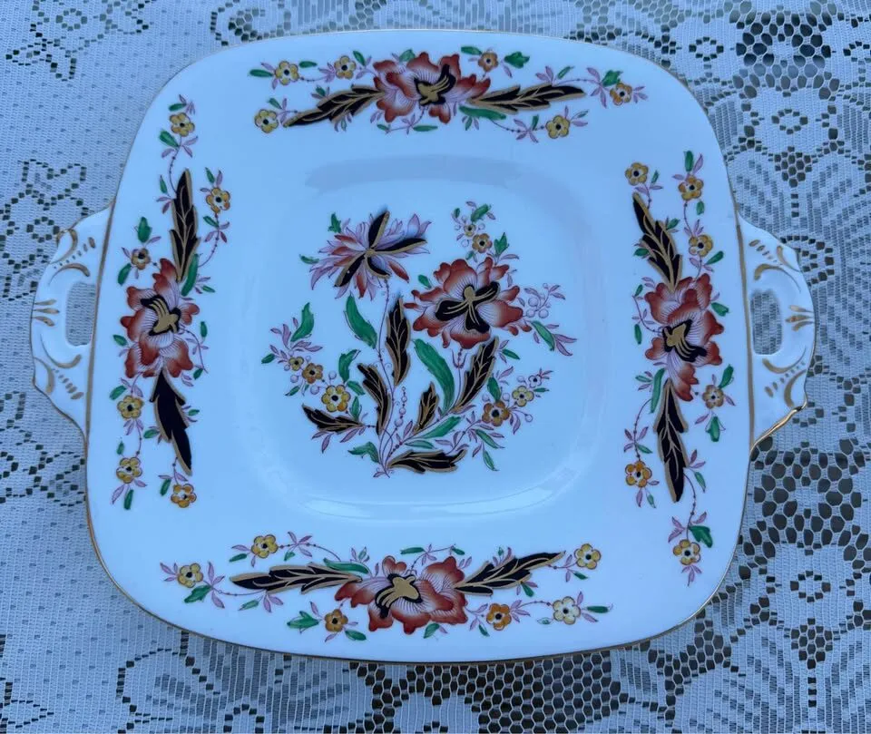Antique Royal Stafford Handled Cake Plates 10.5" • Art Deco 1930s • MINT - photo 2