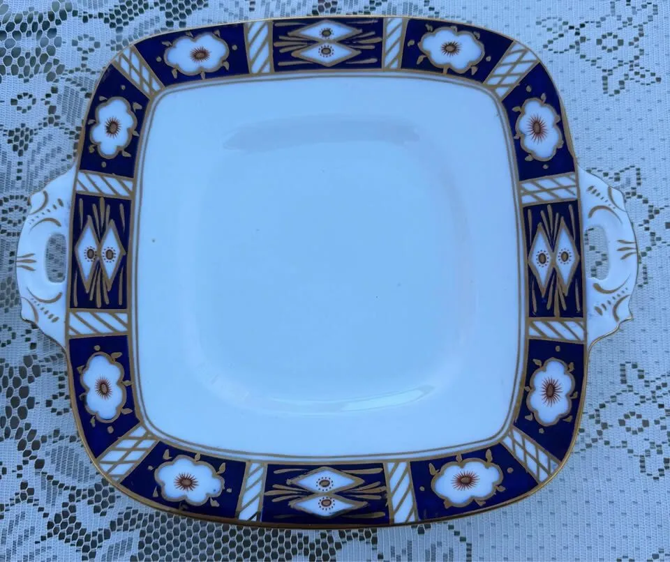 Antique Royal Stafford Handled Cake Plates 10.5" • Art Deco 1930s • MINT - photo 3