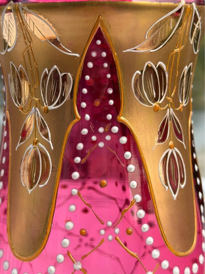 Pristine Antique Bohemian Cranberry Glass Vase - 8.5" Moser / Egermann Style - photo 2
