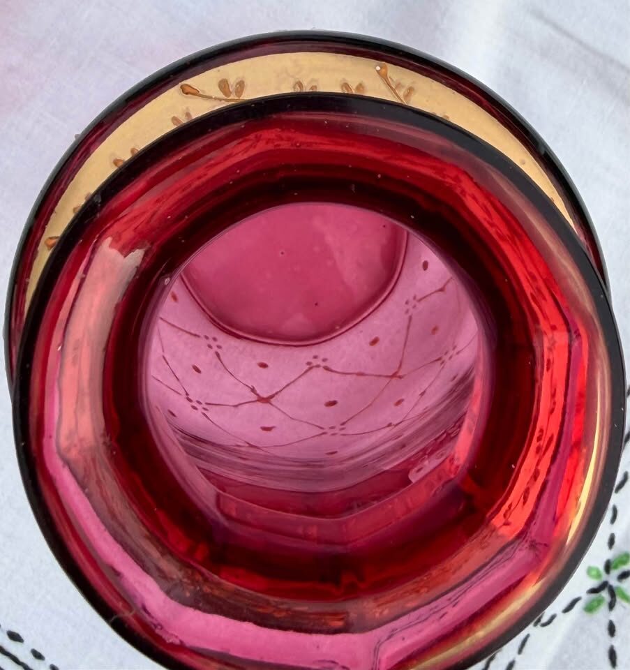 Pristine Antique Bohemian Cranberry Glass Vase - 8.5" Moser / Egermann Style - photo 7