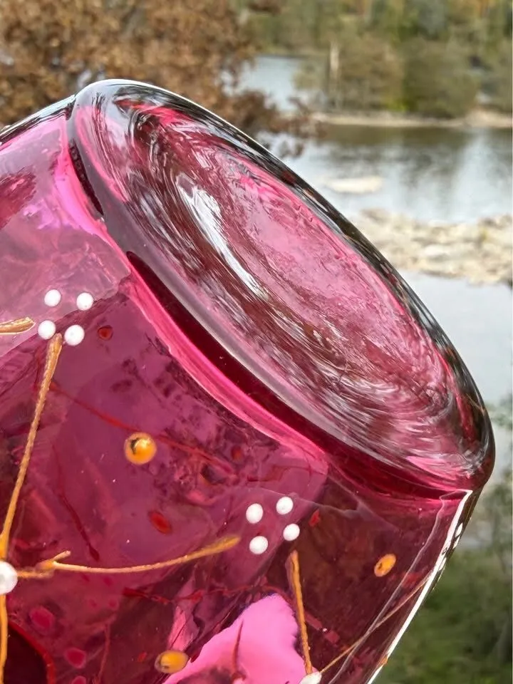Pristine Antique Bohemian Cranberry Glass Vase - 8.5" Moser / Egermann Style - photo 8