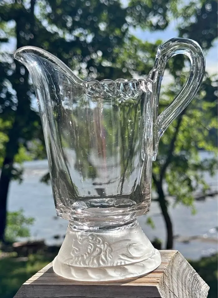 Pair of Vintage "Three Face" & "Frosted Lion" Glass Creamers (Reproductions) - photo 1