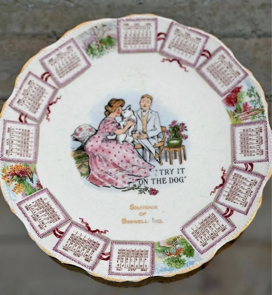 Antique 1909 Calendar Plate - Rare "Try It On The Dog" McNicol Semi-Porcelain - photo 1